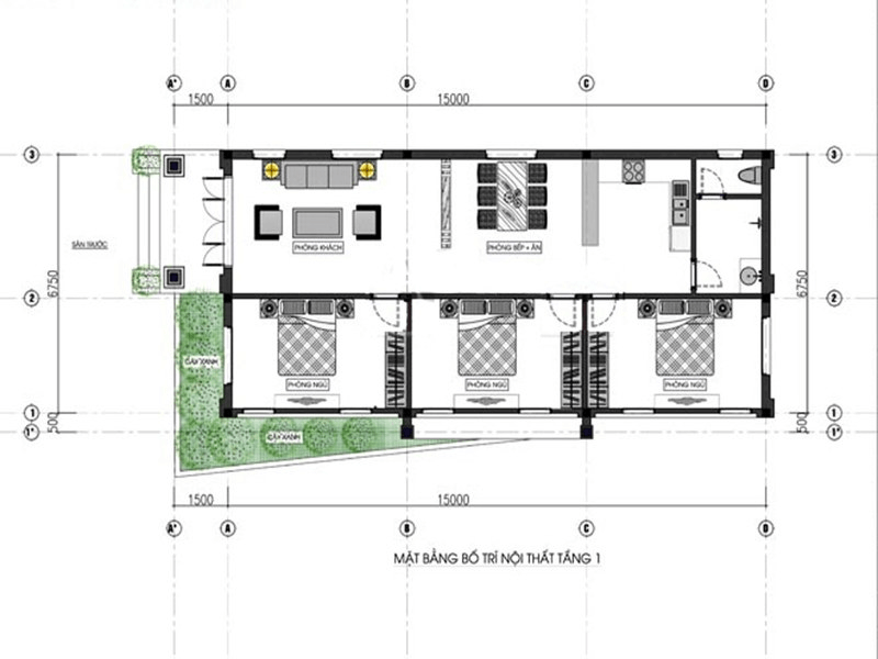 Thiết kế nhà 1 tầng 3 phòng ngủ 120m2 mái nhật hiện đại
