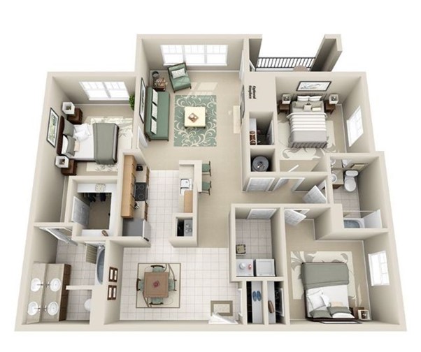 Mẫu thiết kế căn hộ 70m2 3 phòng ngủ Đẹp Kiến Trúc HC