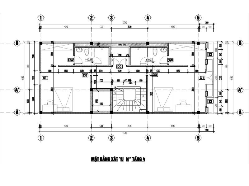 bản vẽ nhà phố 5 tầng