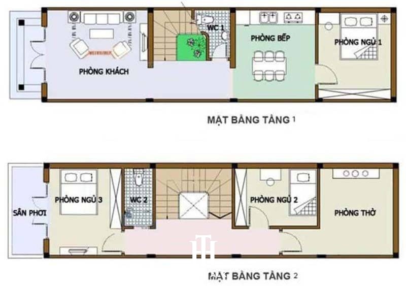 thiết kế nhà 2 tầng 5x16m