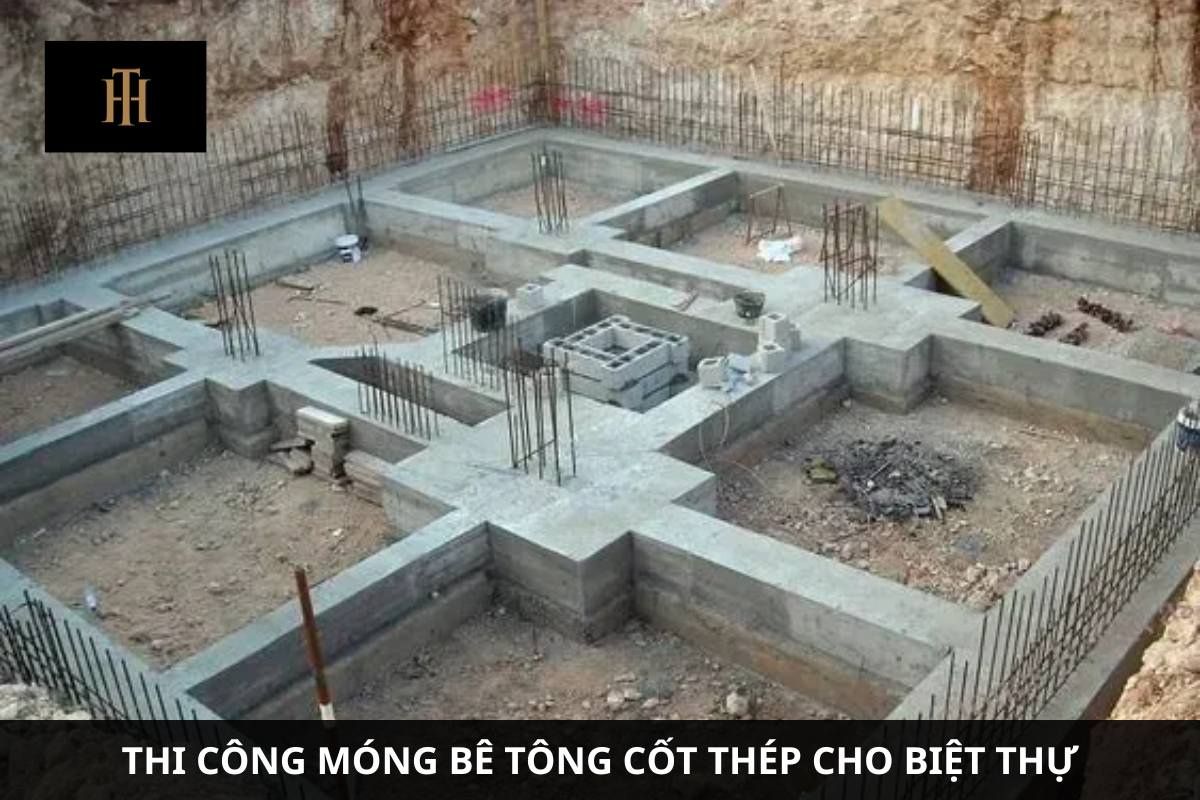 thi cong mong be tong cot thep cho biet thu