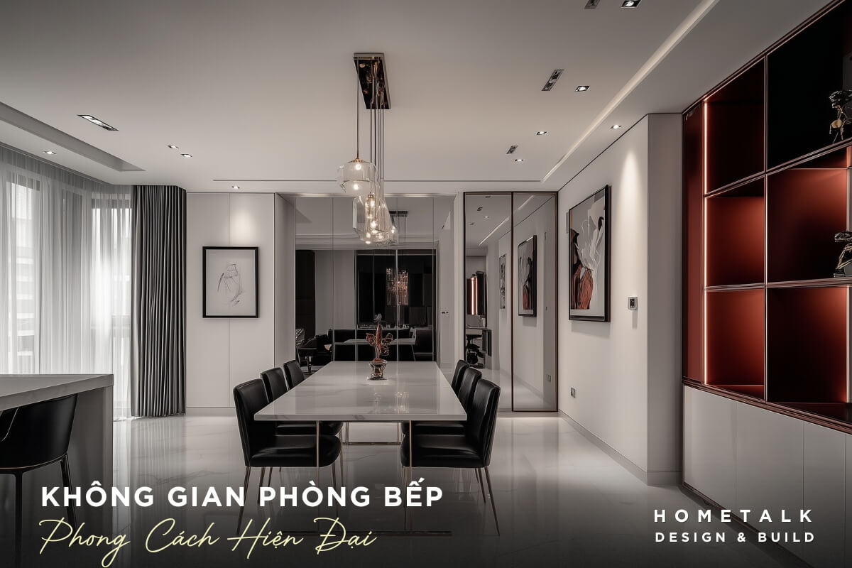 khong gian phong bep biet thu hien dai la noi tu hop cac thanh vien trong gia dinh sau nhung gio hoc tap va lam viec