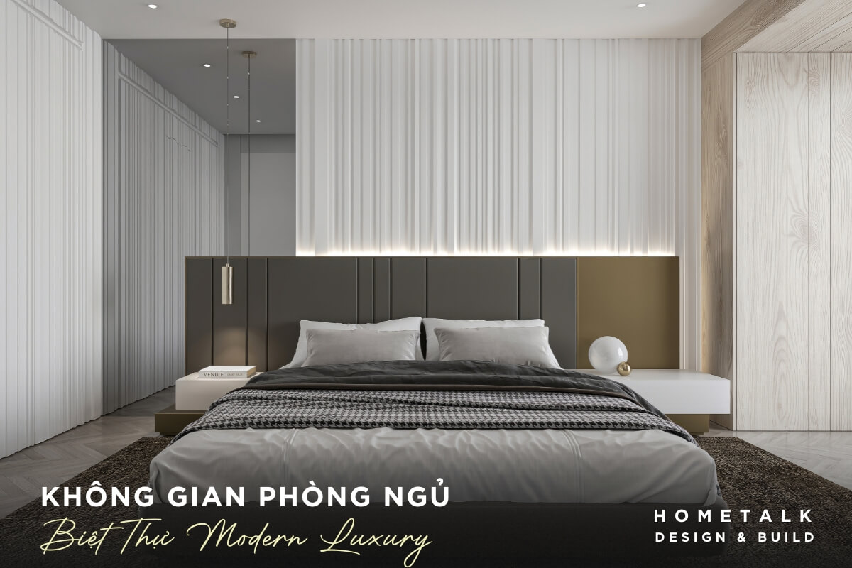 phong ngu modern luxury ket hop voi cac yeu to bac au nhu tham long tao nen khong gian am cung cho chu nha