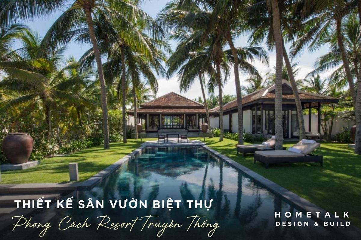 thiet ke san vuon biet thu phong cach resort truyen thong voi hang dua tuoi xanh