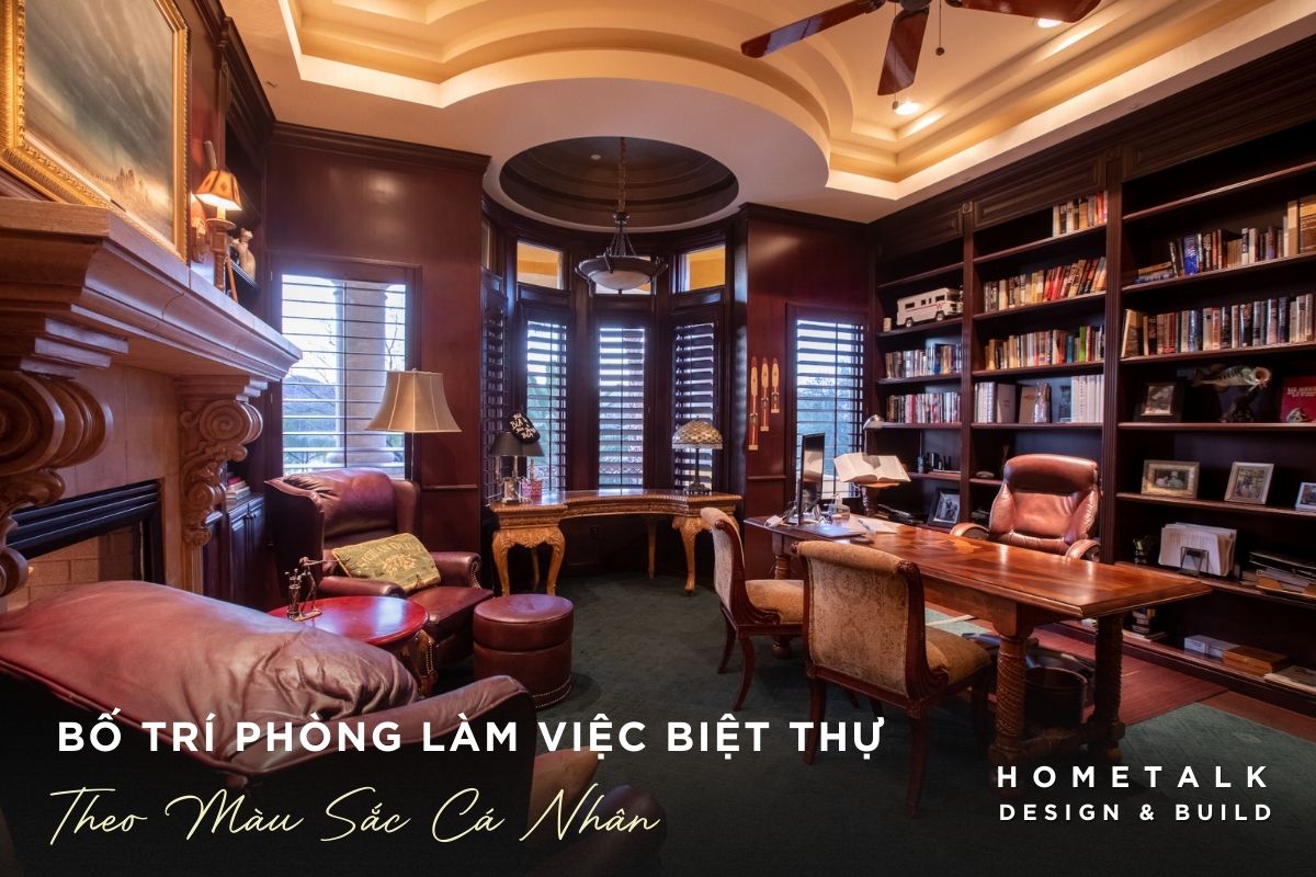 phong lam viec biet thu duoc bo tri theo mau sac yeu thich the hien ca tinh cua gia chu