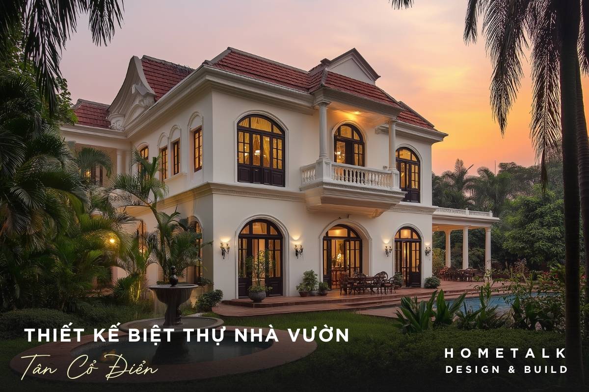 thiet ke nha vuon biet thu tan co dien tong mau trang hoa tiet tinh te