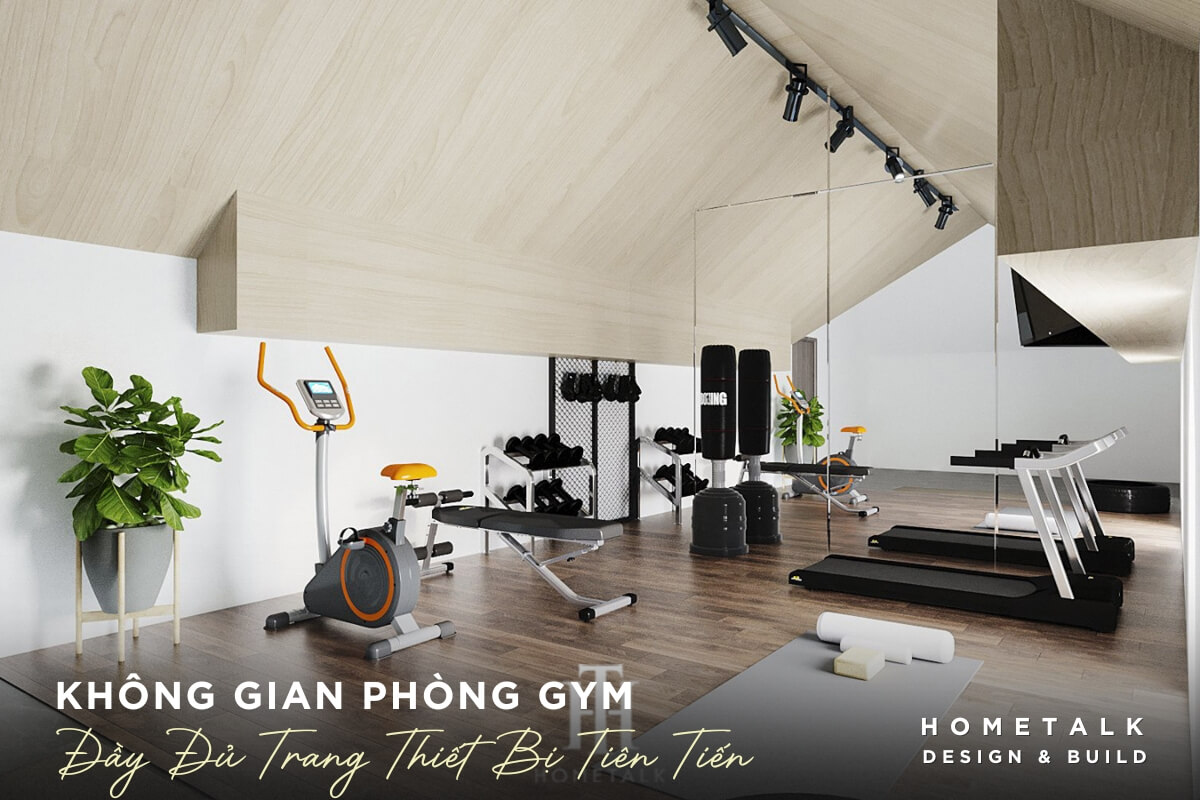 khong gian phong tap gym duoc thiet ke hien dai voi khu vuc xong hoi bang kinh sang trong ket hop voi cac thiet bi tap luyen tien tien