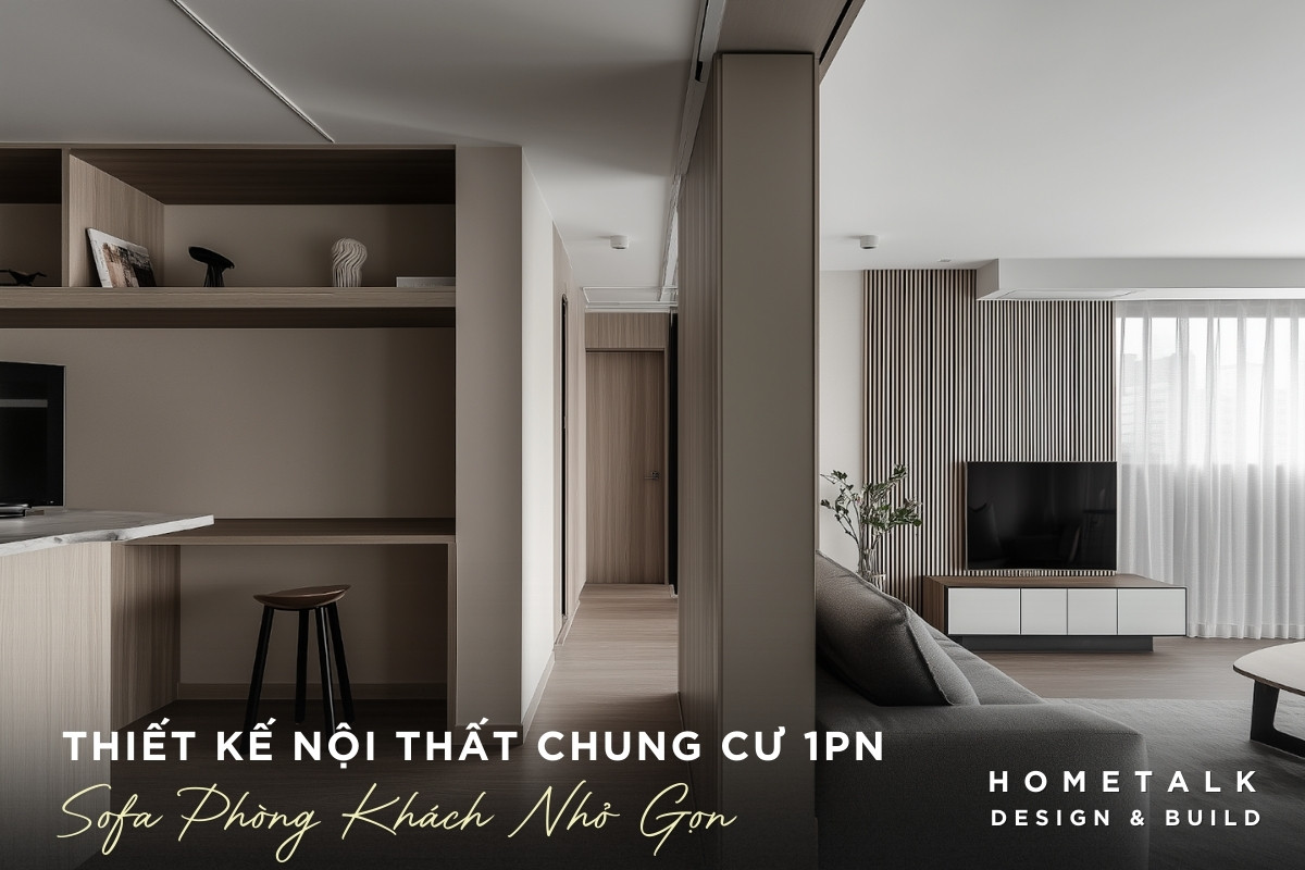 sofa nho gon mau trung tinh cho khong gian mo noi lien phong khach va khu vuc bep