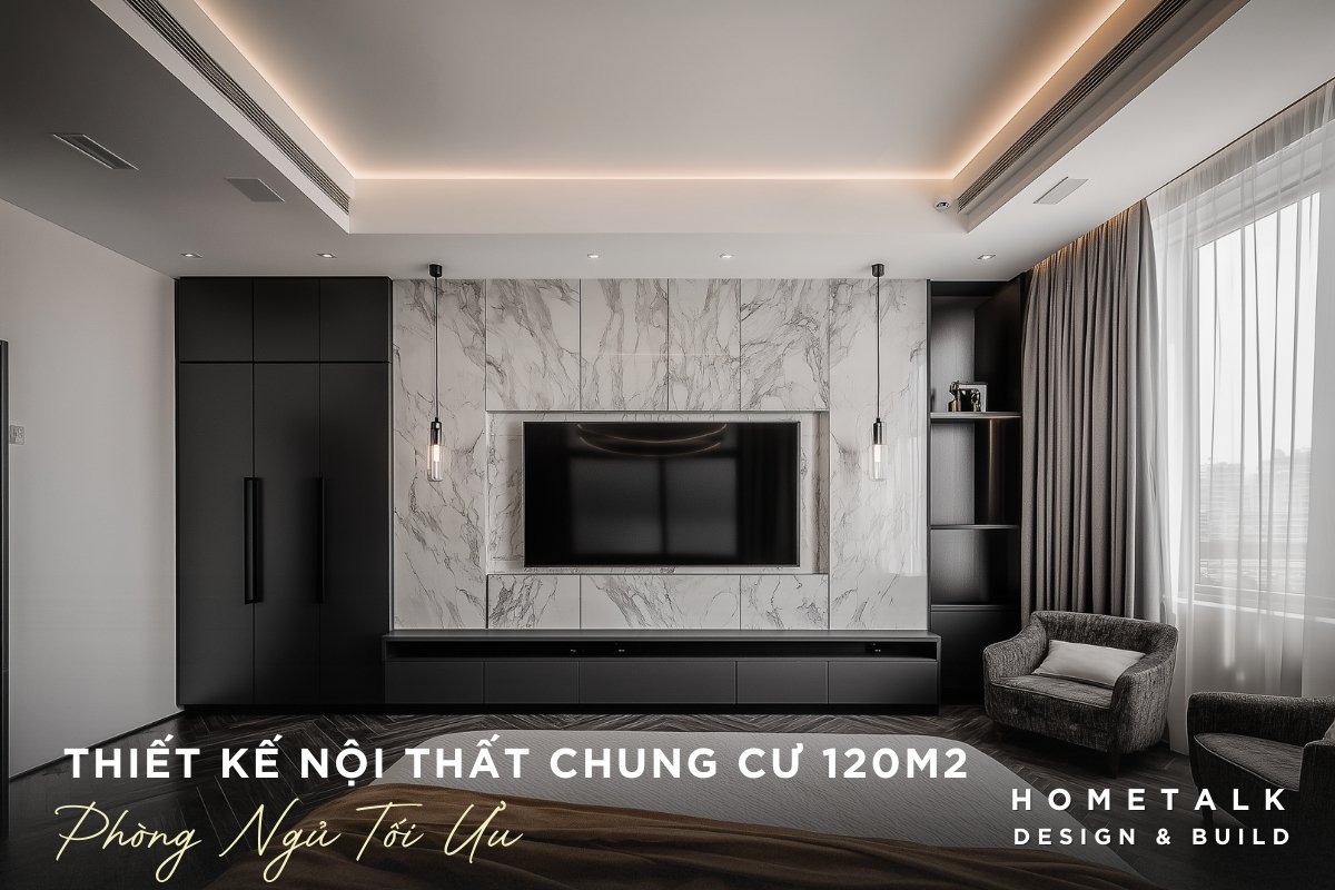 tu quan ao kich tran ket hop ke tv giup phong ngu chung cu 120m2 them toi uu