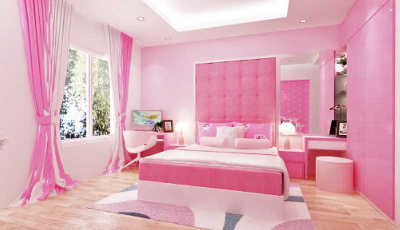 Thiết kế phòng ngủ màu hồng phấn