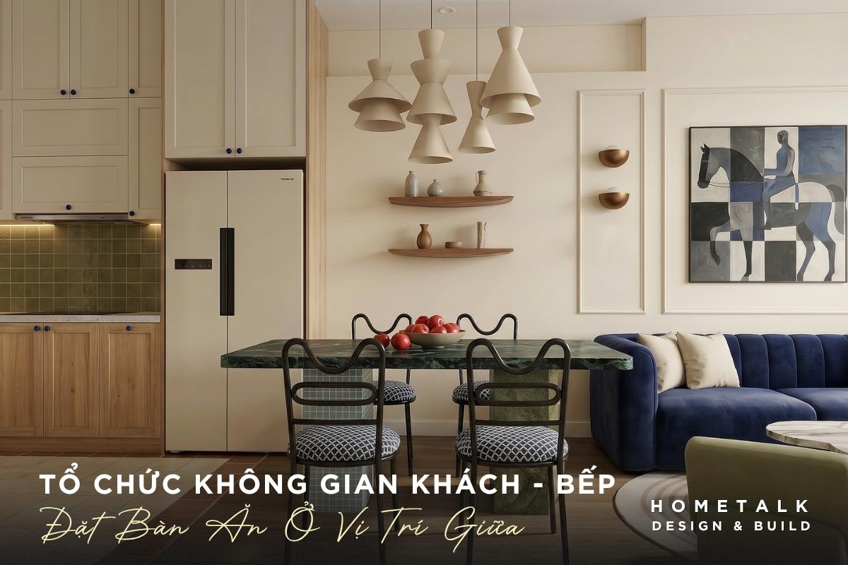 ban an dat giua phong khach va bep hoat dong nhu mot vach ngan tu nhien