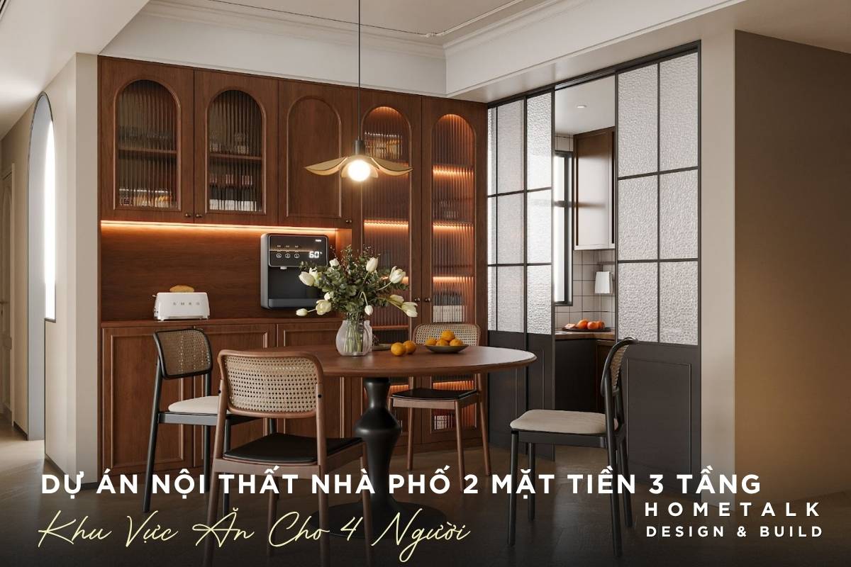 Công ty thiết kế thi công nội thất nhà phố Quận 6 TPHCM - Chuyên nghiệp, uy tín, giá tốt 58 ban an tron toi mau ket hop vach ngan kinh mo khung den dan vao khu bep bohemian