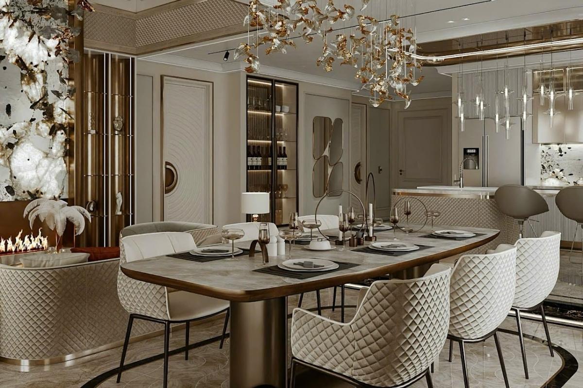 Bàn đá, ghế da sang trọng, đèn chùm chim én cao cấp tăng đẳng cấp cho phòng bếp căn hộ ban da, ghe da sang trong, den chum chim en cao cap tang dang cap cho phong bep can ho