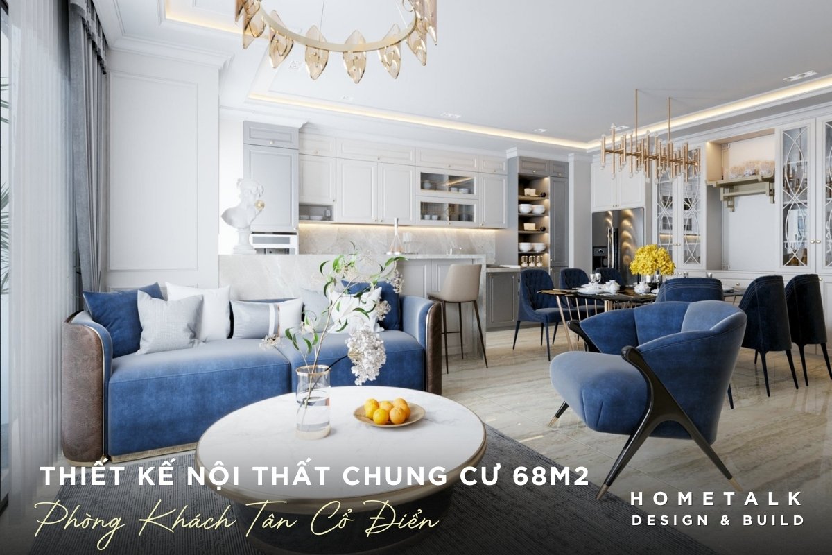 Bàn trà đá hoa cương và đèn chùm giúp phòng khách chung cư 68m2 Tân Cổ Điển trở nên thanh lịch, đẳng cấp ban tra da hoa cuong va den chum giup phong khach chung cu 68m2 tan co dien tro nen thanh lich dang cap