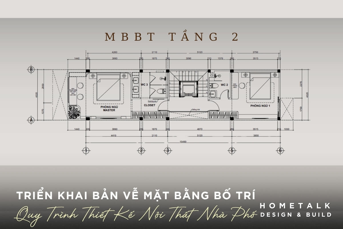 Ban ve ky thuat chi tiet ve mat bang bo tri noi that nha pho tang 2 tai quan 4