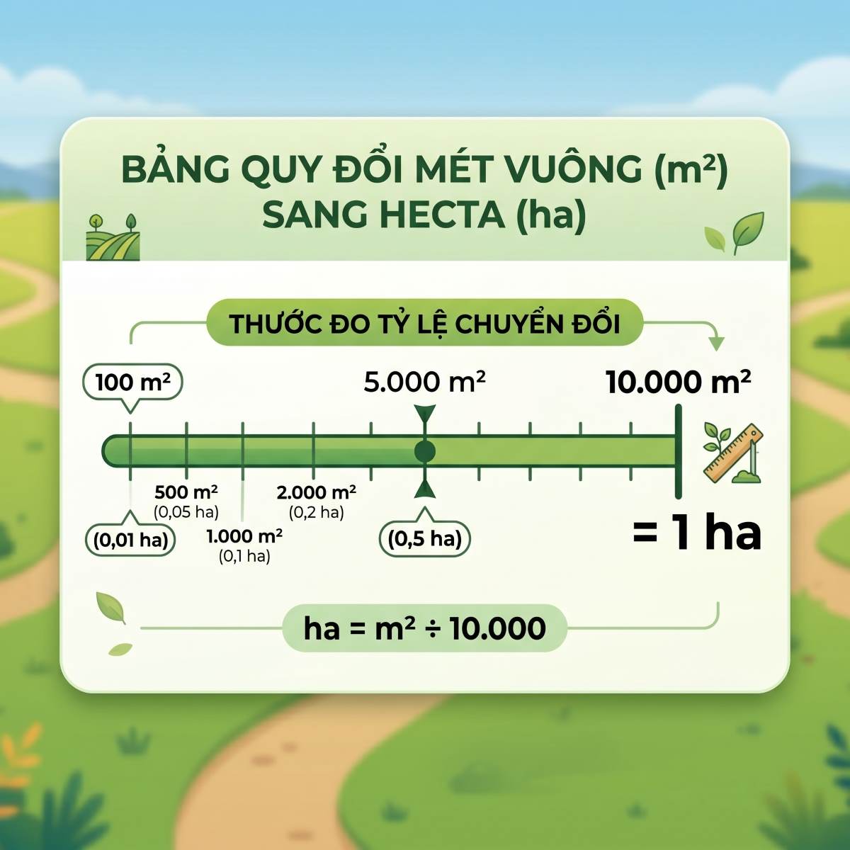 1 ha bằng bao nhiêu m²? Cách quy đổi ha sang m2, sào, mẫu 8 bang-tra-cuu-quy-doi-m2-sang-ha-nhanh-nhat
