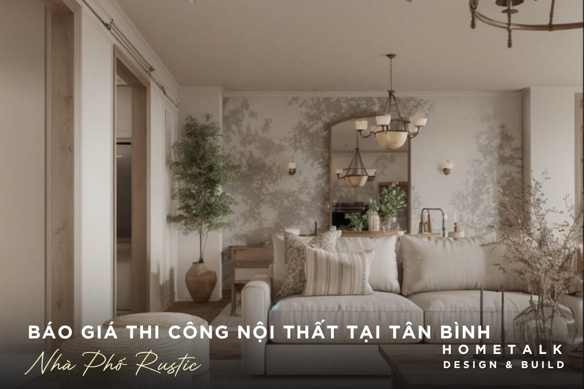 Bao gia thi cong noi that nha pho Rustic su dung tong mau trung tinh va vat lieu tu nhien