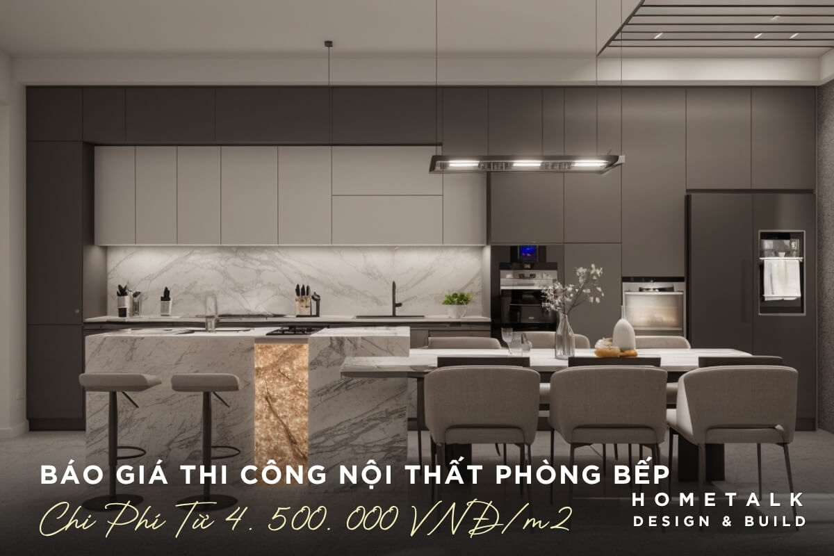 bao gia thi cong noi that phong bep nha pho phu nhuan voi vat lieu da marble va chi tiet xuyen sang sang trong