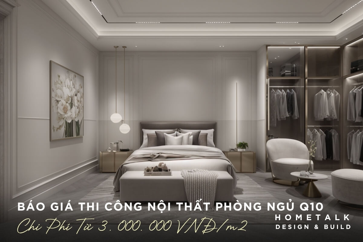 Bao gia thi cong noi that phong ngu voi cac hang muc voi giuong lon, tu quan ao