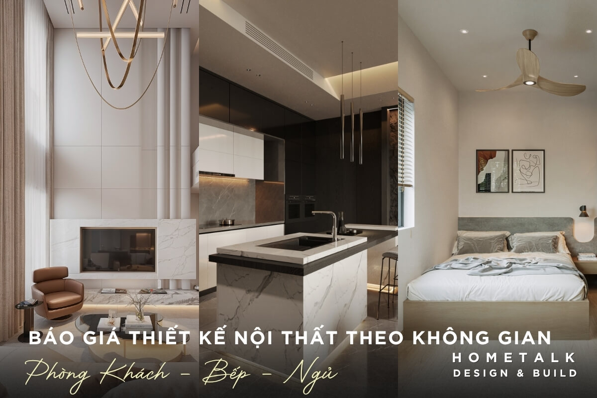 Bao gia thiet ke noi that theo tung khong gian nha pho Binh Thanh bao gom phong khach, bep, phong ngu dong bo tham my va cong nang