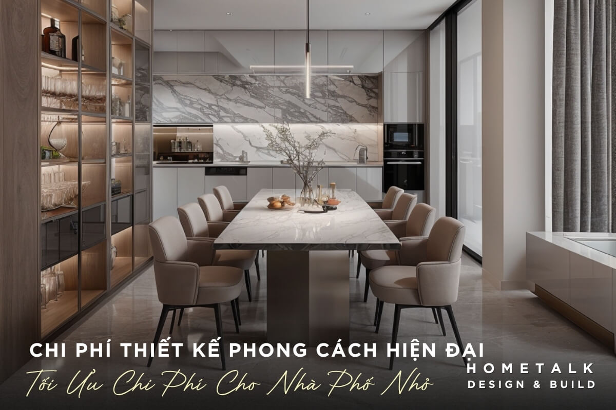 khong gian bep va phong an hien dai duoc thiet ke toi gian toi uu chi phi cho nha pho nho