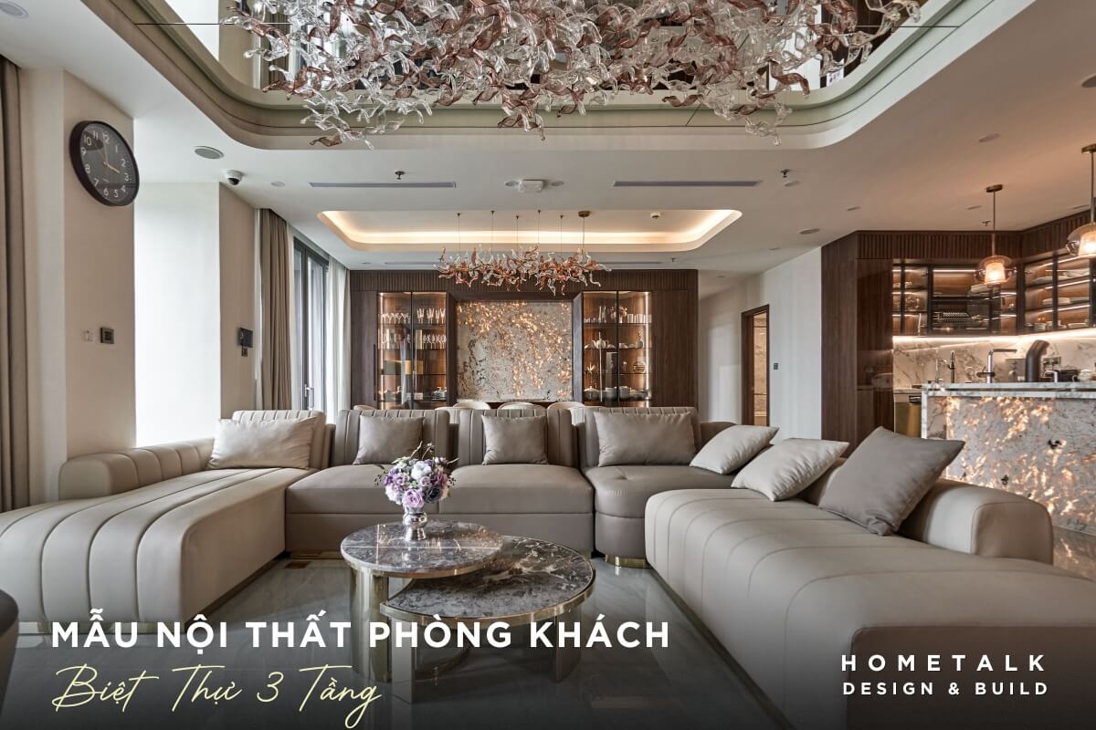 bo tri noi that phong khach biet thu 3 tang cu chi hai hoa bo sofa lon boc da cao cap duoc lay lam trung tam