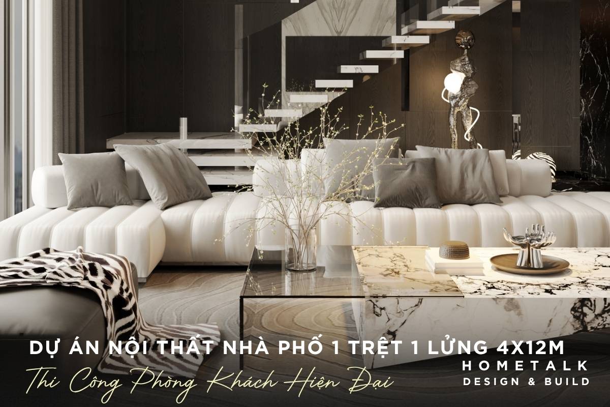 bo tri phong khach nha pho su dung sofa mau trang ket hop ban tra da marble