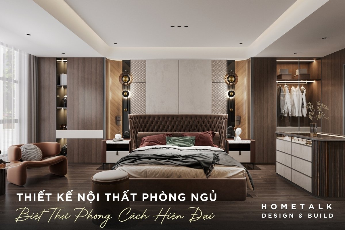 bo tri phong ngu biet thu phong cach hien dai vua sang vua am cung voi chat lieu go vai da