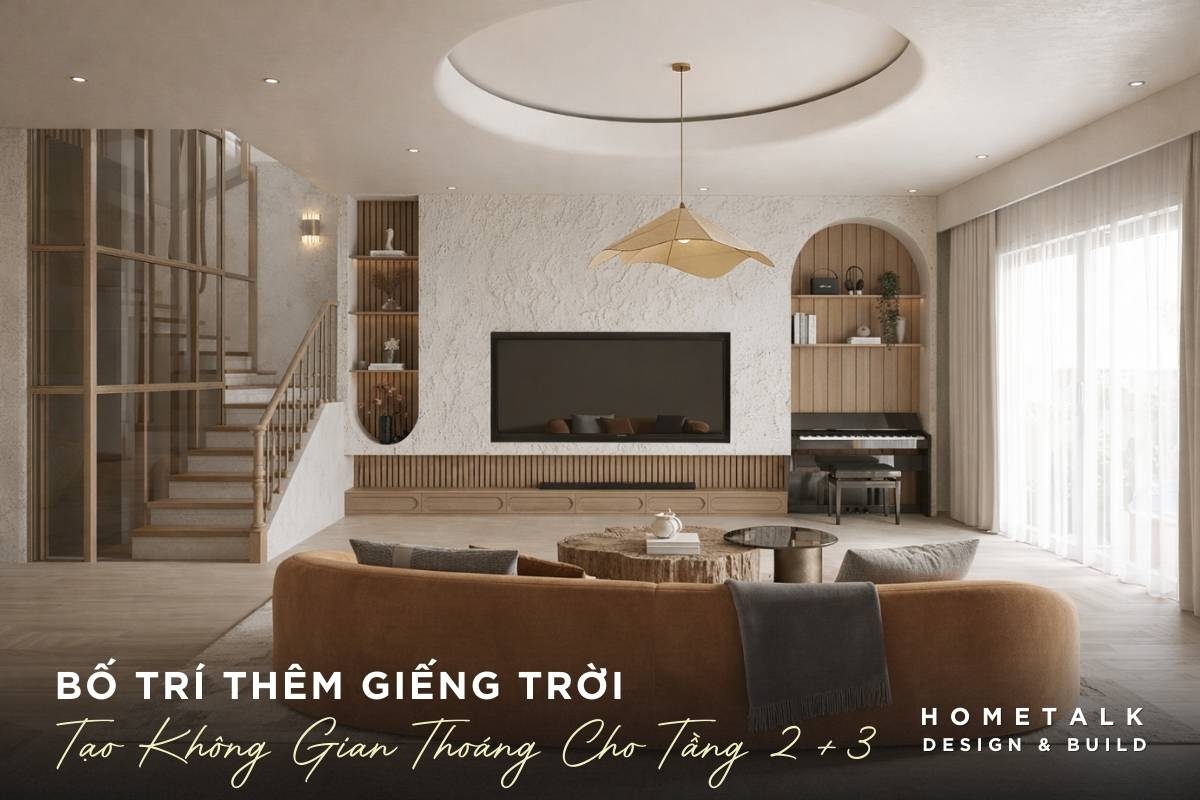 Mẫu nhà phố 3 tầng đẹp, tối ưu công năng, phổ biến nhất 2026 28 bo tri them gieng troi de tao khong gian thoang dang cho tang 2 va 3