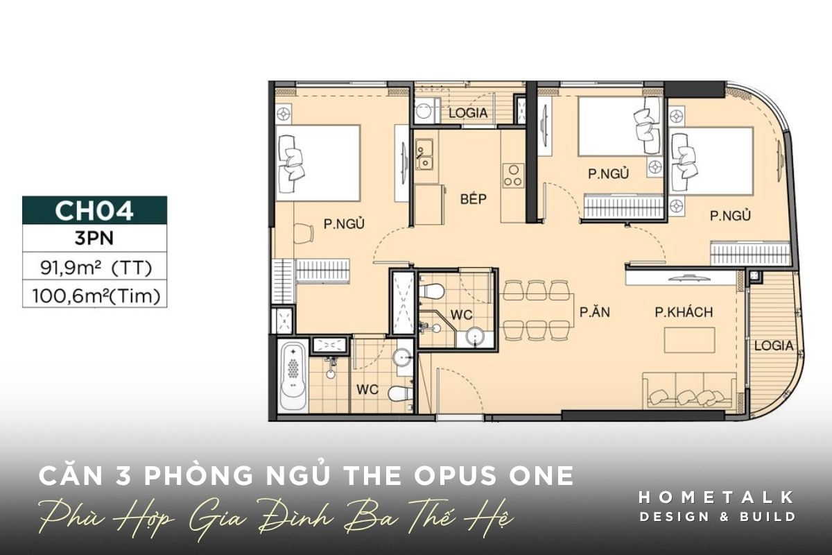 can 3 phong ngu the opus one phu hop voi gia dinh co hai con, gia dinh ba the he
