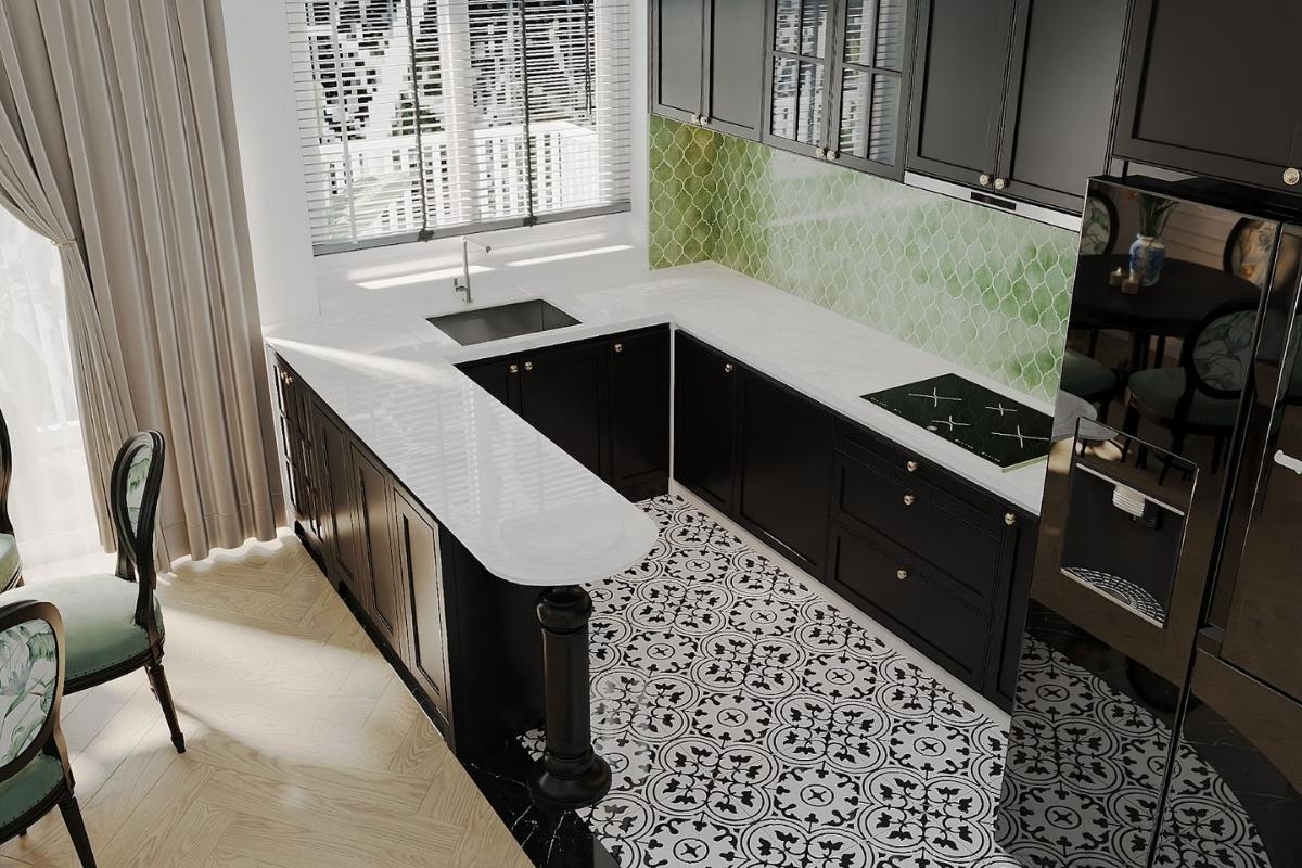 Căn bếp đậm chất truyền thống Việt Nam sử dụng gạch bông lát sàn, họa tiết Kỷ Hà mắc lưới ấn tượng can bep dam chat truyen thong viet nam su dung gach bong lat san hoa tiet ky ha mac luoi an tuong