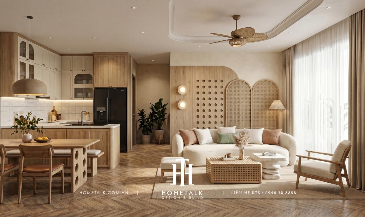 Can ho Hoang Ha Japandi mix Wabi Sabi du an King Crown Infinity 83m2