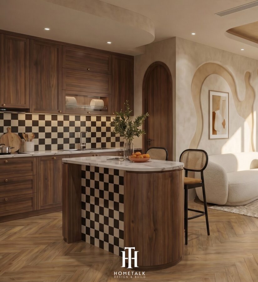 Căn hộ Midcentury mix Wabi Sabi mix Modern Dự án Celesta Rise 78m2 16 khu bep can ho celesta rise noi bat voi he tu go nau van tu nhien, ket hop tay nam dong