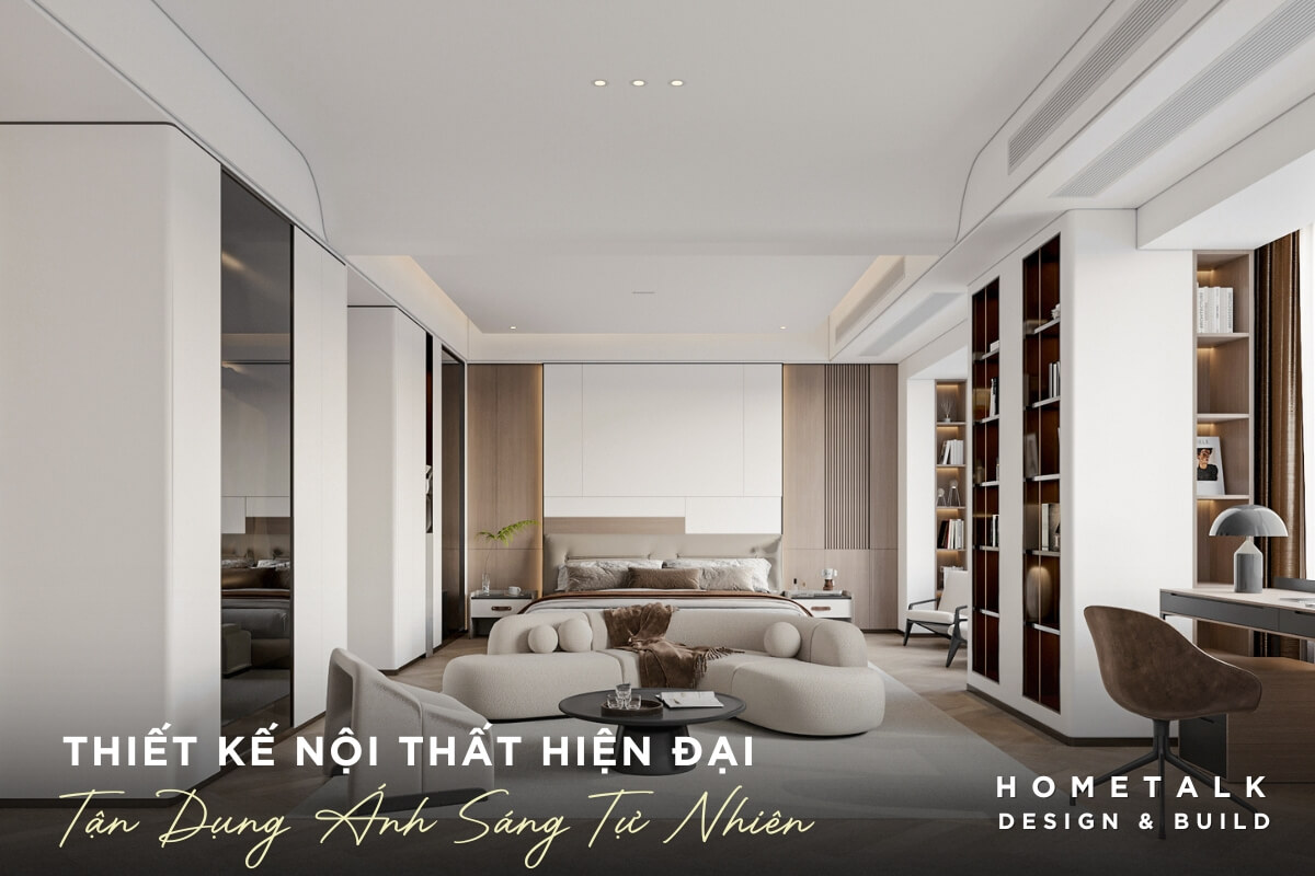 Can phong ngu thong qua cac cua so lon cho phep anh sang tran vao, lam bung sang khong gian va tao cam giac thong thoang