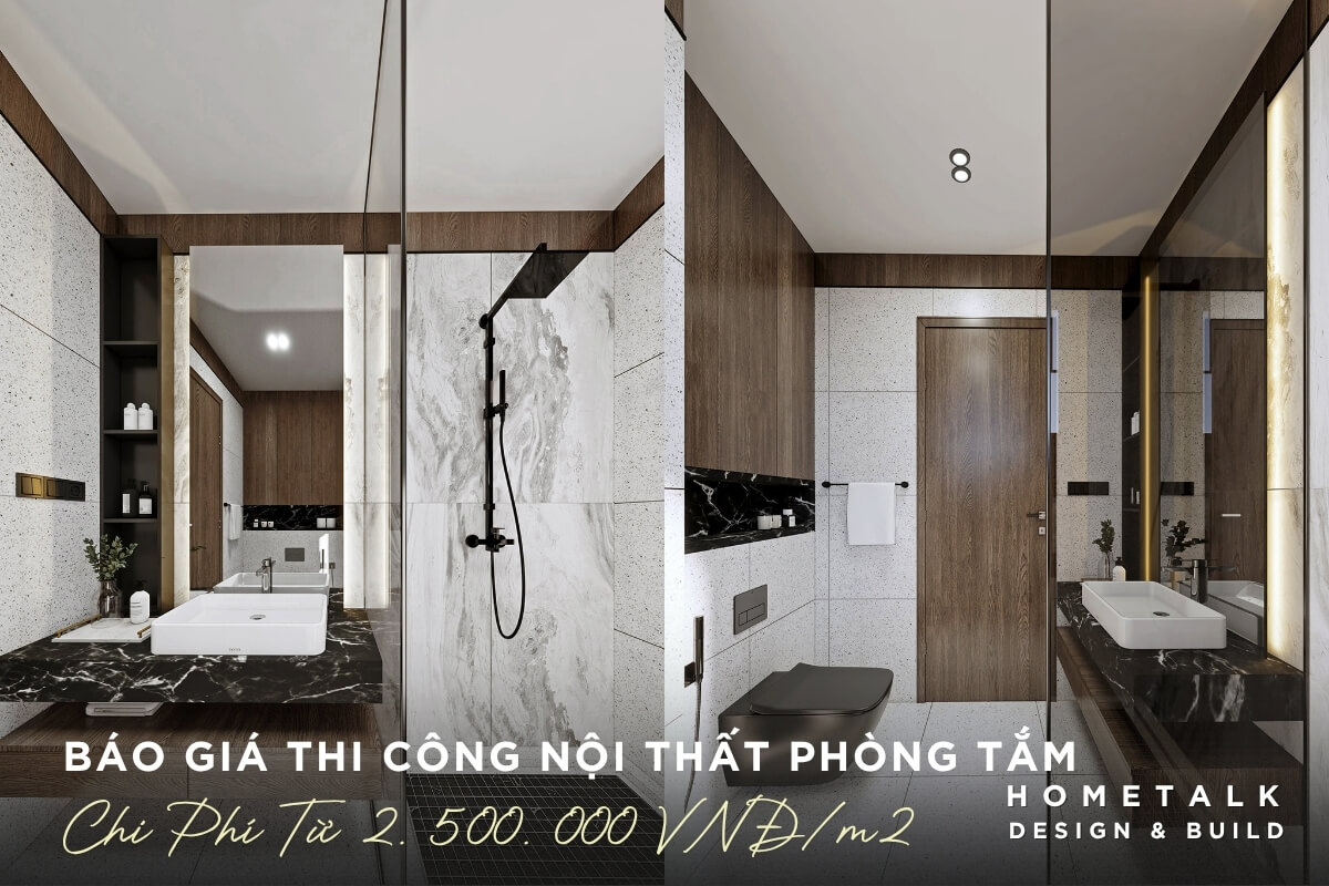 Chi phi thi cong noi that phong tam hien dai, toi gian voi khu vuc Lavabo, khu vuc tam va ve sinh