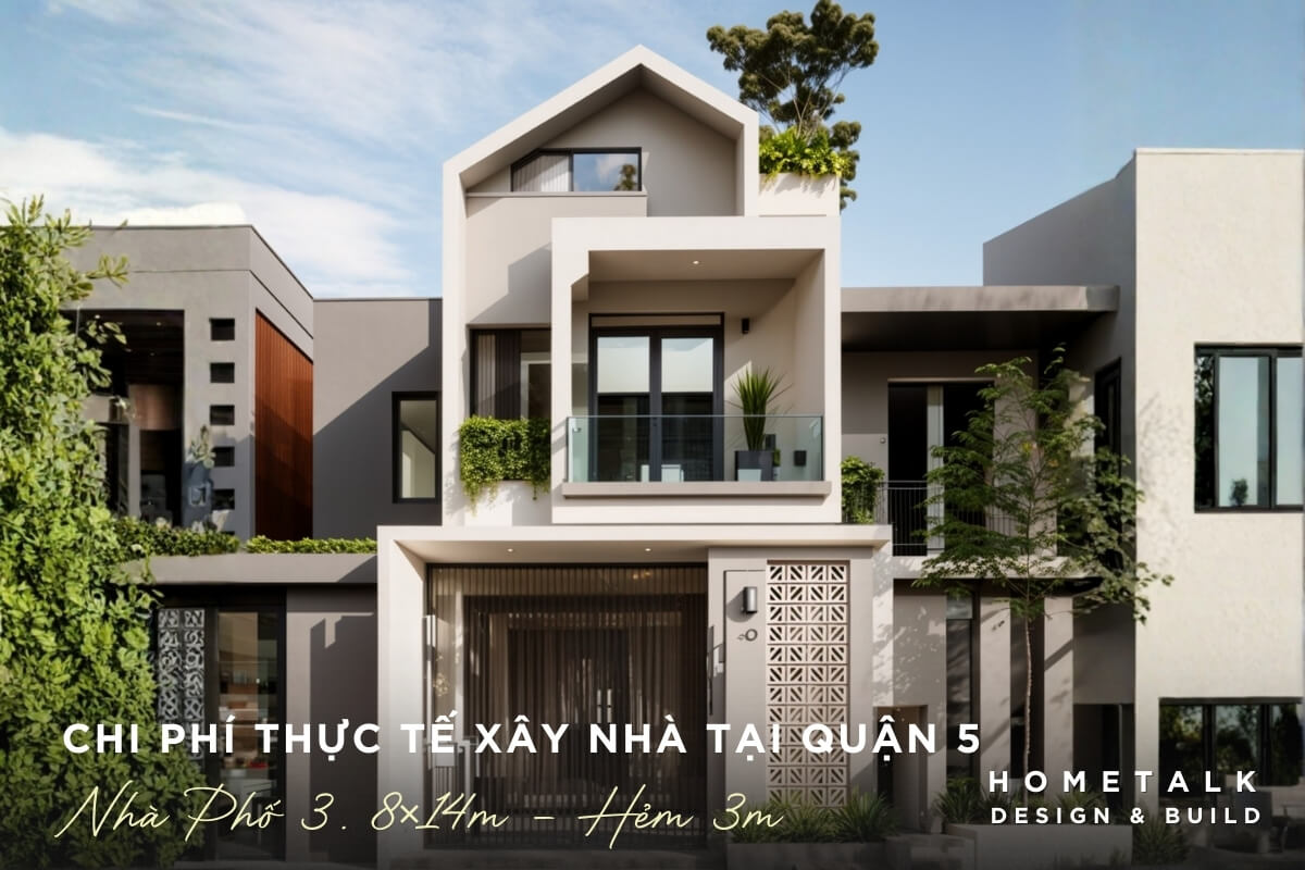 chi phi thuc te xay nha pho 3.8x14m hem 3m phong cach hien dai toi uu anh sang, thong gio va mang xanh