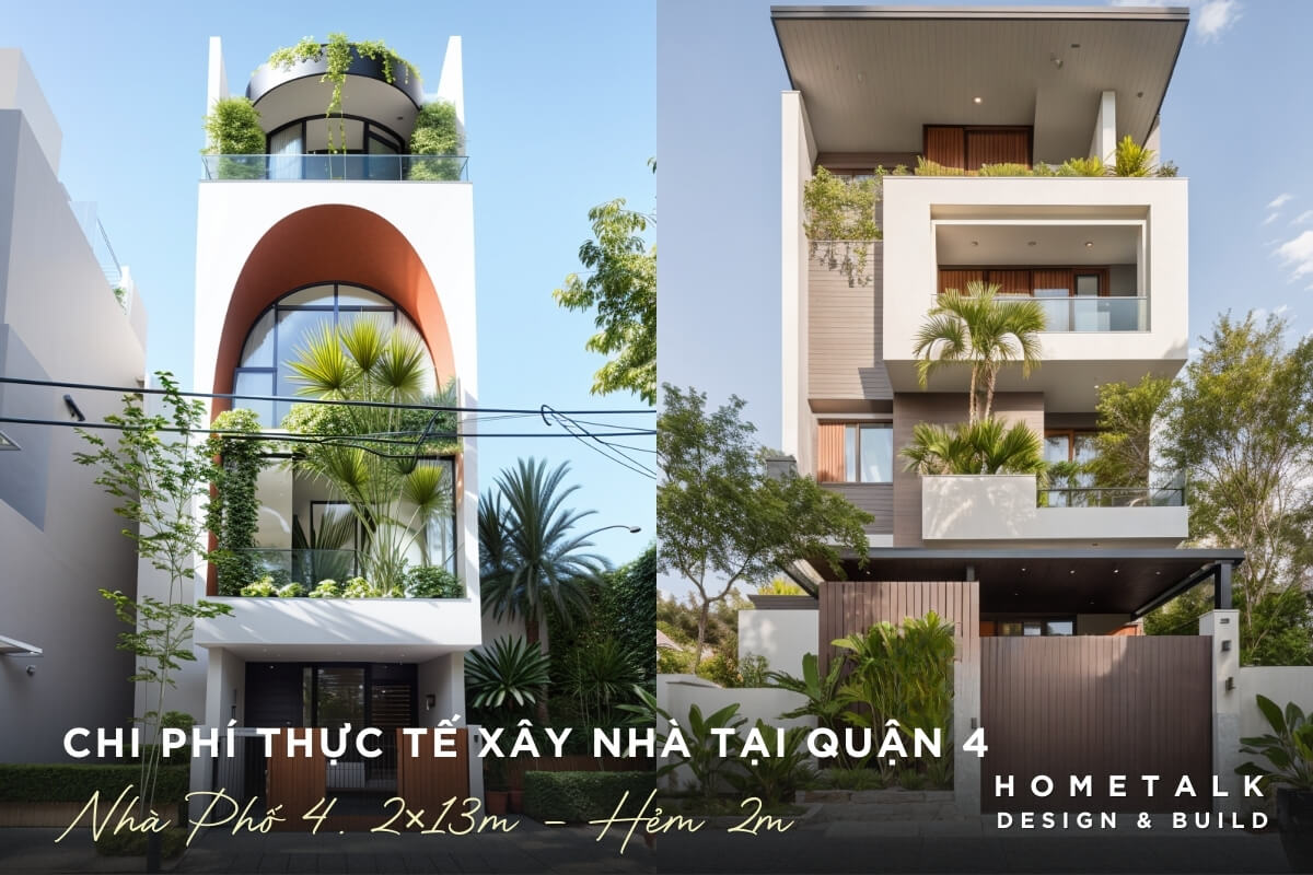 chi phi xay nha pho xay nha 4.2×13 m phuong vinh hoi tai quan 4 phong cach modern ket hop lam doc va mang kinh lon