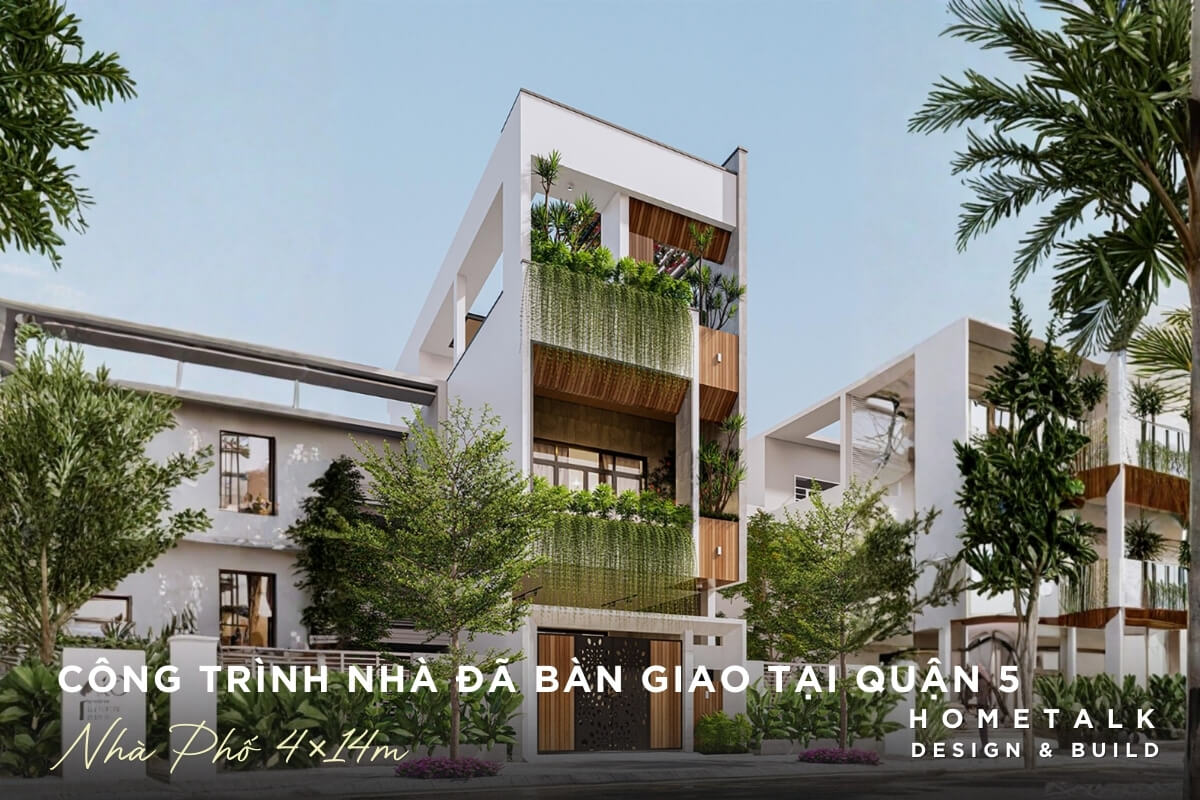 cong trinh nha pho 4x14m da ban giao tai quan 5, noi bat voi ban cong xanh va mat tien thoang