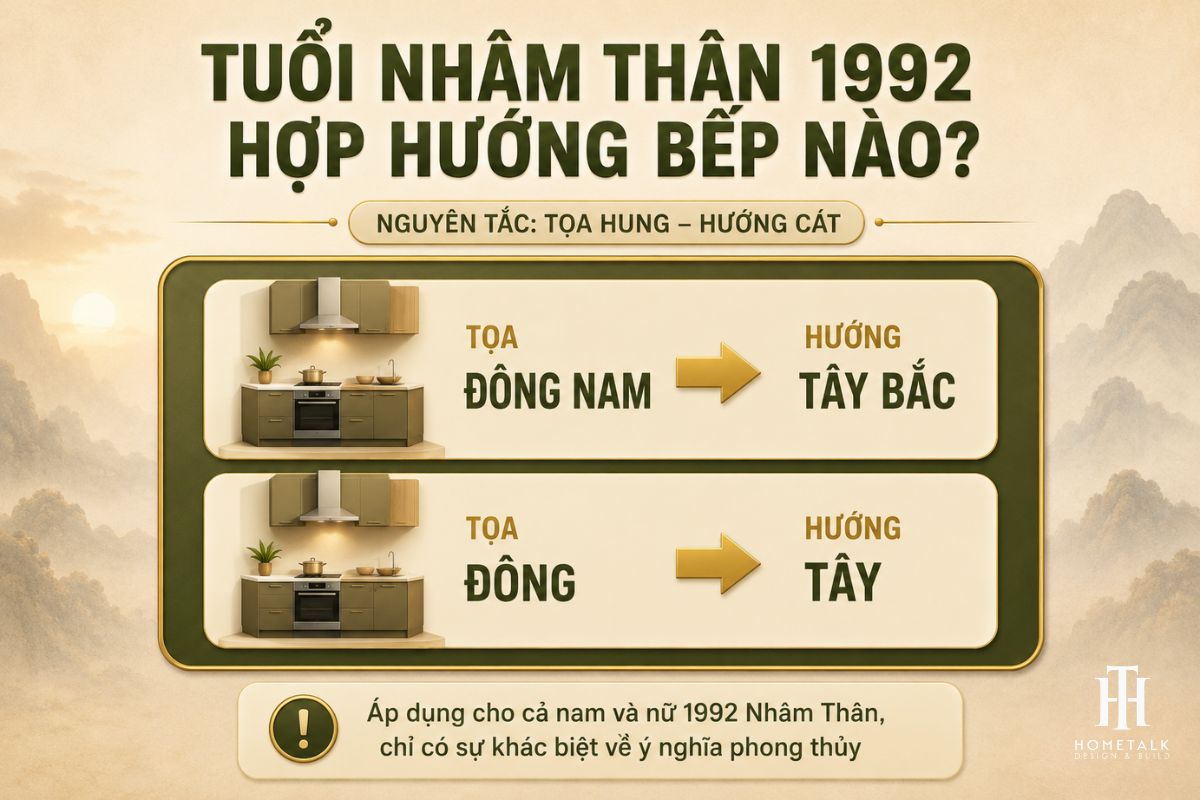 Đặt bếp tọa Đông Nam hướng về Tây Bắc là hướng bếp tốt nhất cho người tuổi Nhâm Thân 1992 dat bep toa dong nam huong ve tay bac la huong bep tot nhat cho nguoi tuoi nham than 1992