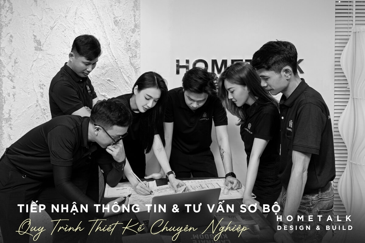 Doi ngu thiet ke noi that cua Hometalk dang tiep nhan thong tin va tu van so bo trong quy trinh thiet ke noi that chung cu quan 11