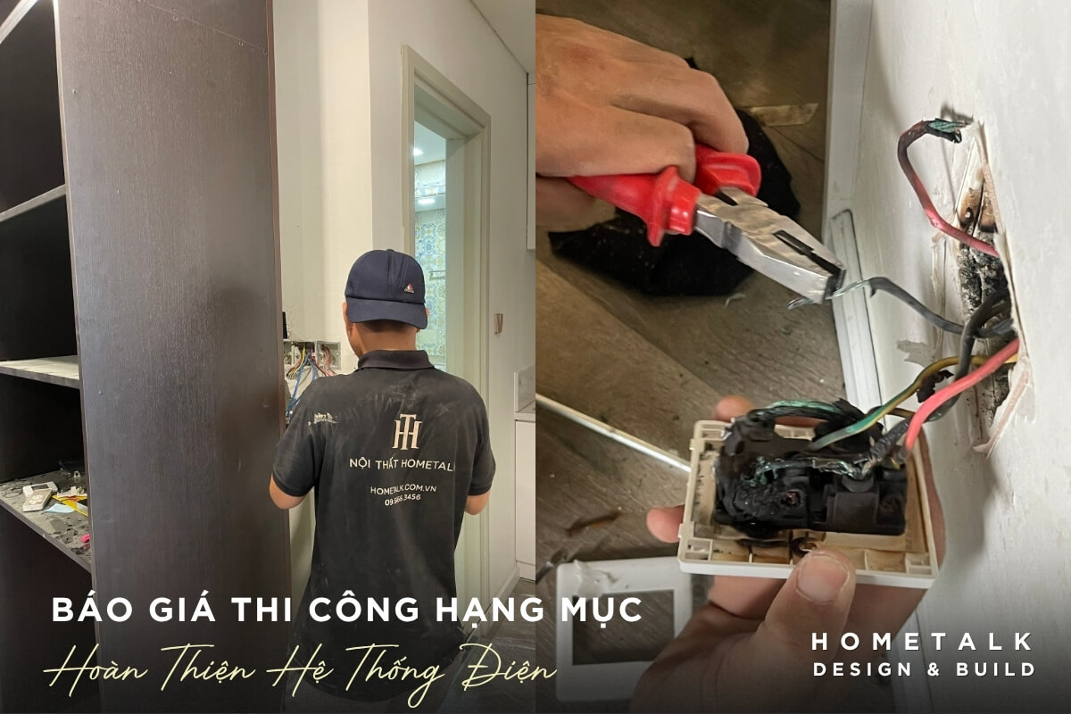 Doi ngu tho Hometalk dang thi cong he thong dien cho nha pho