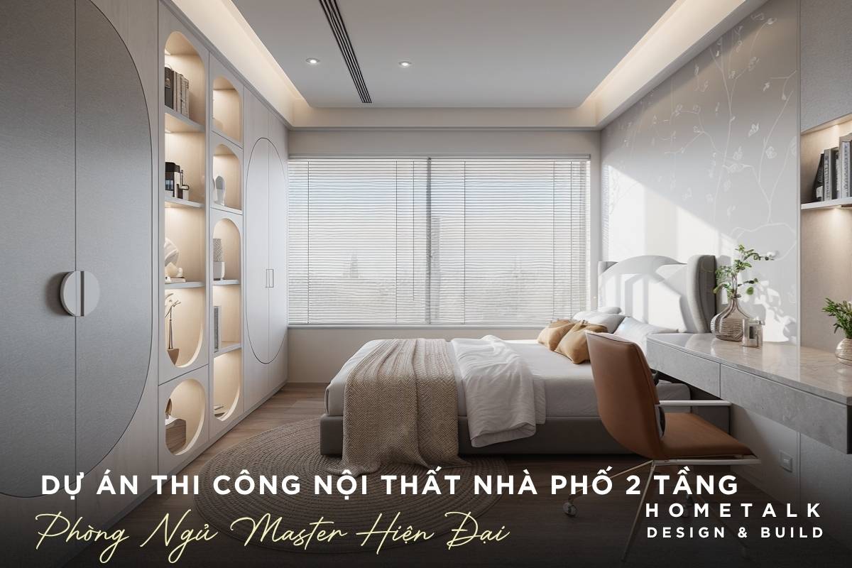du an phong ngu tang 2 nha pho quan 9 toi gian voi tu am tuong bo tron ket hop ban lam viec