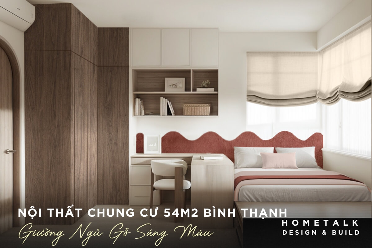 Giường ngủ gỗ sáng màu với thiết kế tối giản được làm từ chất liệu gần gũi với thiên nhiên cho chung cư 54m2 Bình Thạnh giuong ngu go sang mau voi thiet ke toi gian duoc lam tu chat lieu gan gui voi thien nhien cho chung cu 54m2 binh thanh