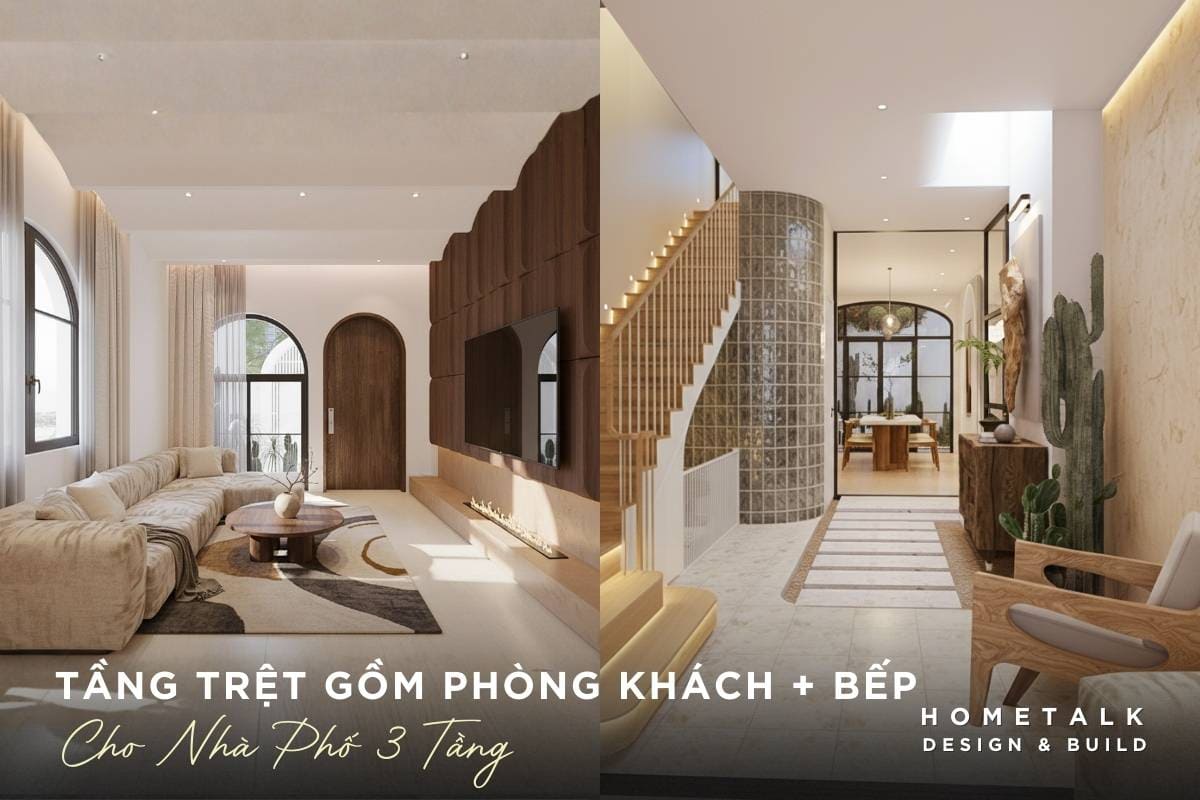 Mẫu nhà phố 3 tầng đẹp, tối ưu công năng, phổ biến nhất 2026 25 goi y bo tri tang tret voi cau thang dat giua phong khach va bep cho nha pho 3 tang