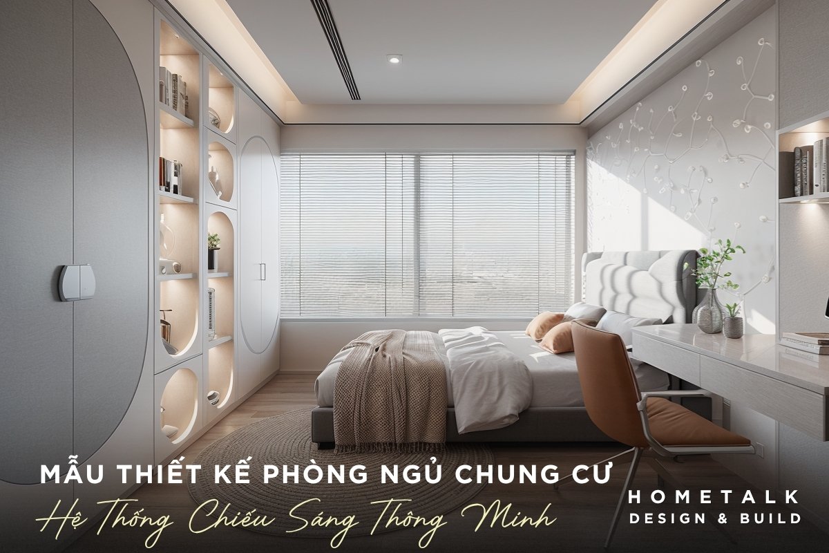 Hệ thống đèn LED âm trần và các dải đèn LED hắt sáng dọc theo các cạnh của vách ốp he thong den LED am tran va cac dai den LED hat sang doc theo cac canh cua vach op, tao anh sang diu nhe va am ap cho phong ngu