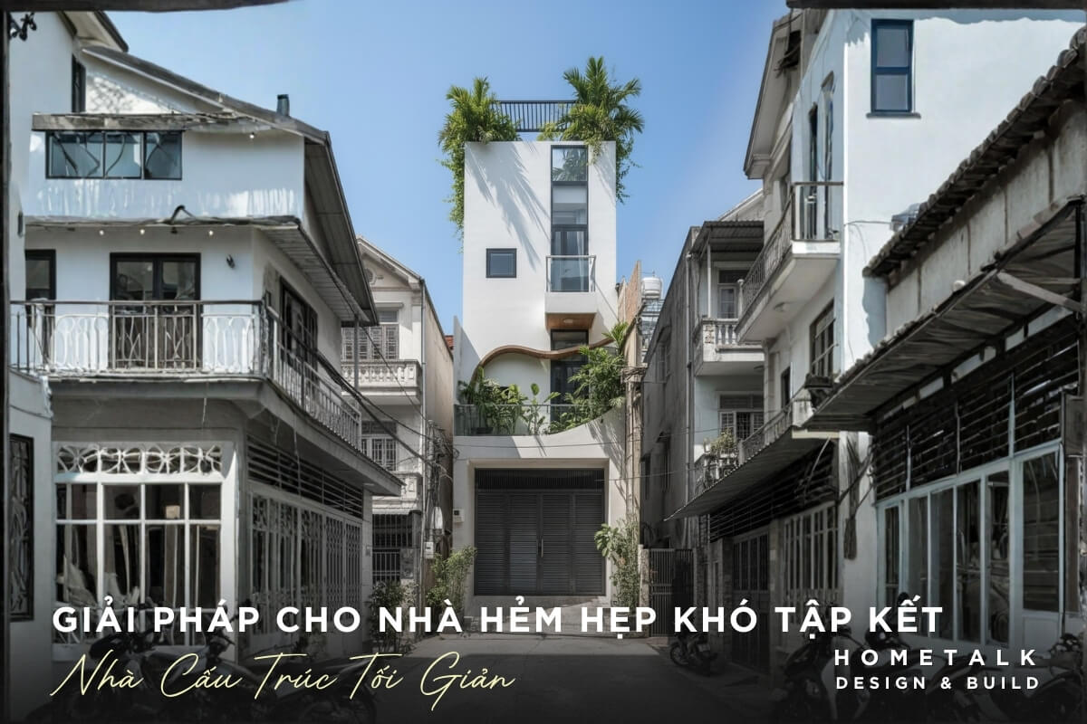 Mẫu nhà phố hẻm nhỏ 4 hinh khoi gon, vat lieu nhe giup giam chi phi tang bo khi thi cong trong hem nho