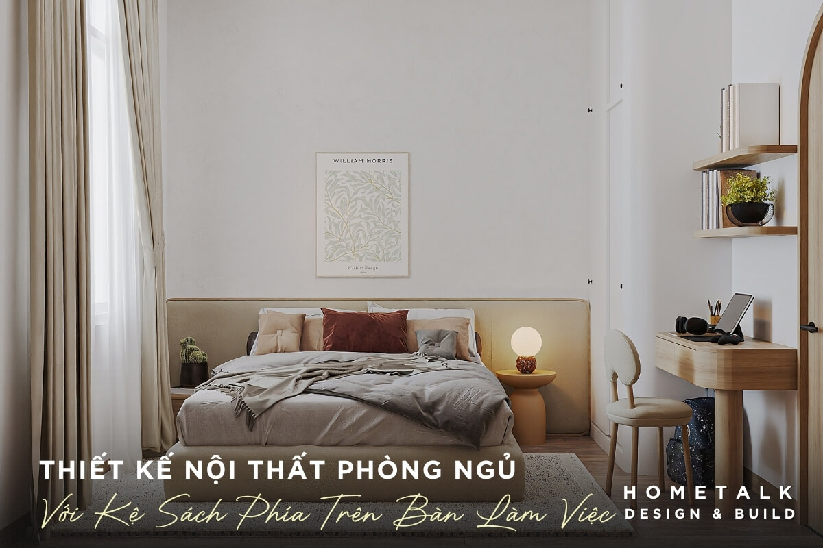 Kệ tủ phía trên bàn làm việc tận dụng góc phòng ngủ hiệu quả Ke tu phia tren ban lam viec tan dung goc phong ngu hieu qua