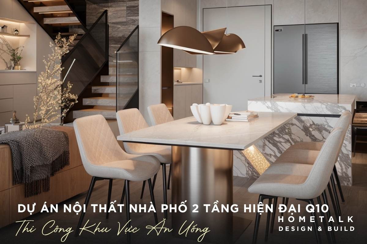 khong gian an uong nha pho hien dai tich hop ban an cho 6 nguoi voi den tha tran nghe thuat