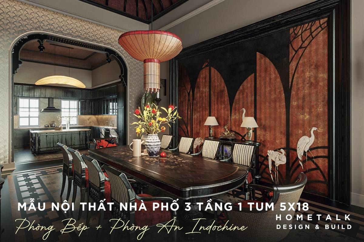 khong gian bep phong an indochine nha pho noi bat voi ban go dai cham khac tinh xao