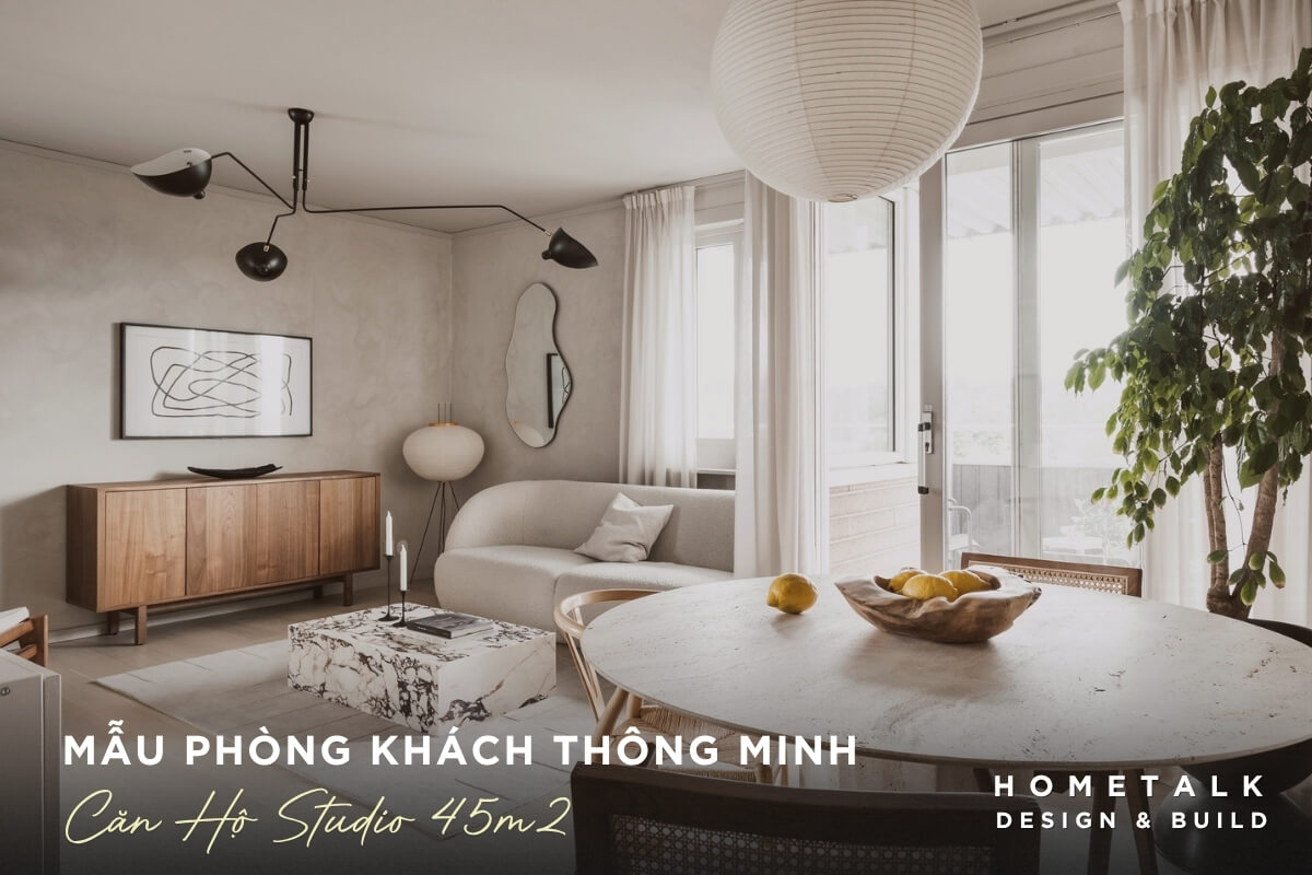 Thiết kế nội thất phòng khách chung cư studio 45m2 Khong gian can ho studio 45m2 ket hop cung he thong anh sang thong minh giup khong gian rong hon